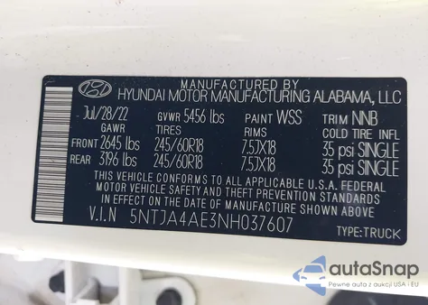 2022 Hyundai Santa Cruz Se из США, поврежденный, VIN 5NTJA4AE3NH037607